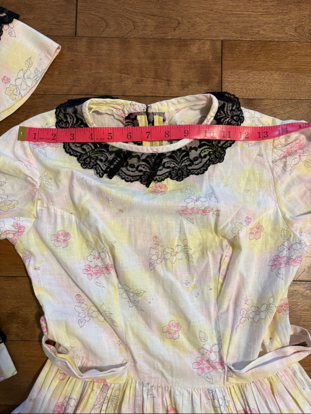 Floral Lace-Trim Cotton Dress with Matching Bonnet - White, Pink & Yellow - Picture 7 of 10